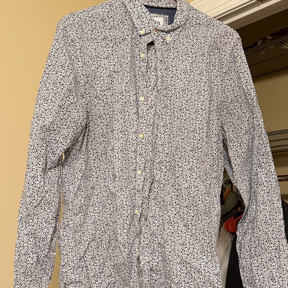 Zara white + floral Casual Button Down Shirt